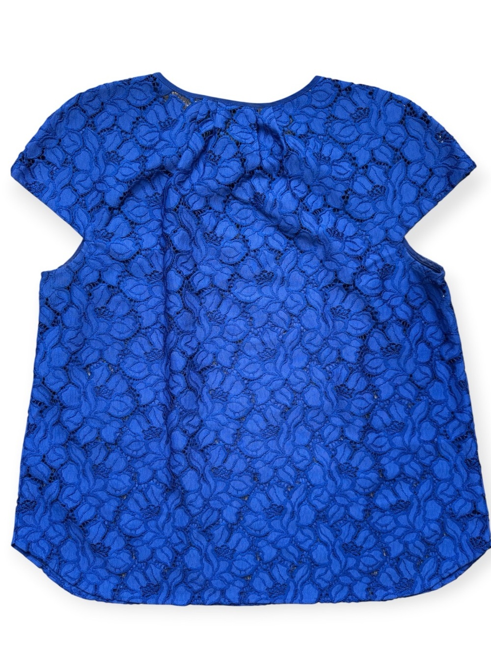 J.Crew Floral Lace Blouse Cobalt Blue Short Sleeve Top Size 12 - Picture 2 of 5